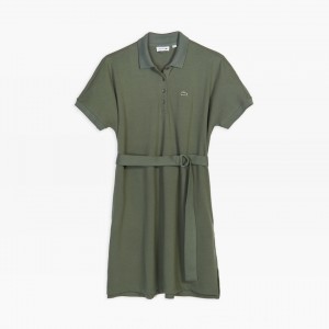 Vestido Tipo Polo Lacoste Kimono-Sleeved Wide Mujer Kaki Verdes | FG9-06200I3