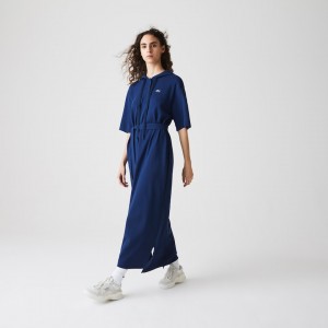 Vestido Tipo Polo Lacoste Oversized Hooded Organic Cotton Piqué Mujer Azul Marino Azules | TP2-69396V6