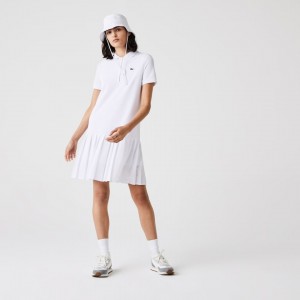 Vestido Tipo Polo Lacoste SPORT Roland Garros Pleated Mujer Blancos Verdes Azul Marino Azules | LG4-49974J2