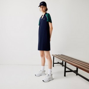 Vestido Tipo Polo Lacoste SPORT Stretch Cotton Golf Mujer Azul Marino Azules Verdes Blancos | DS2-38563H0
