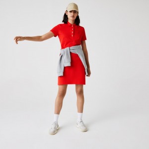 Vestido Tipo Polo Lacoste Stretch Cotton Piqué Mujer Rojos | OF6-68036V9