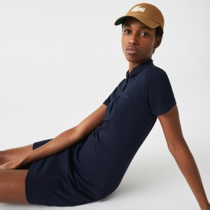 Vestido Tipo Polo Lacoste Stretch Cotton Piqué Mujer Azul Marino Azules | XV7-38593M2
