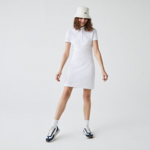 Vestido Tipo Polo Lacoste Stretch Cotton Piqué Mujer Blancos | HI8-41364R1