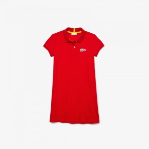Vestido Tipo Polo Lacoste Niños Rojos Blancos x National Geographic Cotton Piqué ZU6-63836I7