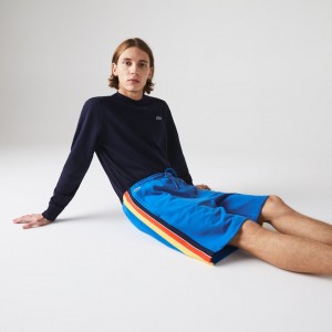 Short Lacoste SPORT Contrast Band Fleece Hombre Azules Amarillos Rojos Azul Marino Azules Blancos | DK3-53925X5
