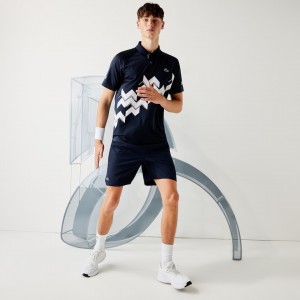 Short Lacoste SPORT x Novak Djokovic Stretch Taffeta Hombre Azul Marino Azules Blancos | TU9-49274X0