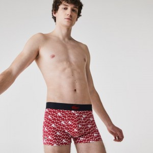 Short Lacoste Valentine's Day Stretch Cotton Trunk 3-Pack Hombre Rojos Azul Marino Azules Blancos | MW3-02360M1