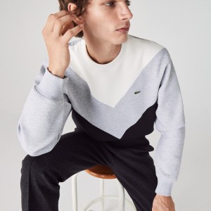 Sudaderas Lacoste Colorblock Cotton Blend Crew Neck Hombre Negros Grises Blancos | EA2-42644H1