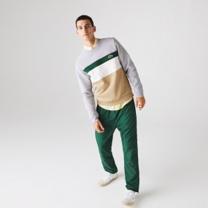 Sudaderas Lacoste Colorblock Fleece Crew Neck Hombre Beige Blancos Verdes Grises | LY4-65916G7
