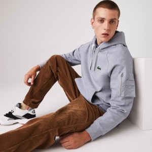 Sudaderas Lacoste Contrast Pocket Fleece Hombre Grises | LX6-46994E5