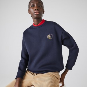 Sudaderas Lacoste Crew Neck Badge Fleece Mujer Azul Marino Azules | LB5-08290K5