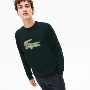 Sudaderas Lacoste Crewneck Croco Magic Logo Fleece Hombre Verdes | YJ1-16691A6