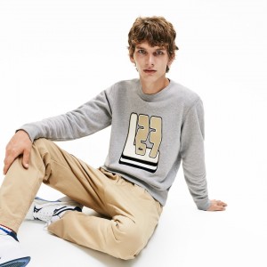 Sudaderas Lacoste Crewneck L27-Print Cotton Blend Hombre Grises | DS4-02680G9