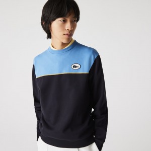 Sudaderas Lacoste Heritage Badge Colorblock Cotton Fleece Hombre Azul Marino Azules Azules | DJ4-25722H3