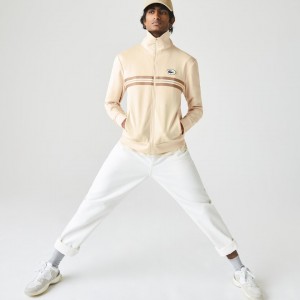 Sudaderas Lacoste Heritage Striped Zip-Up Hombre Beige | JF9-82408G9