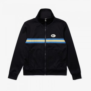 Sudaderas Lacoste Heritage Striped Zip-Up Hombre Azul Marino Azules | ON8-64426L1