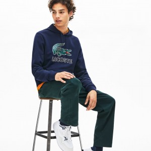 Sudaderas Lacoste Hooded Fleece Hombre Azul Marino Azules | EY1-22182H4