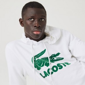 Sudaderas Lacoste Hooded Fleece With Printed Logo Hombre Blancos | OF3-64696P7