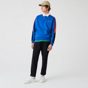 Sudaderas Lacoste LIVE Colorblock Fleece Polo Hombre Azules Blancos | NT8-15311R3