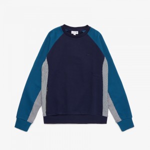 Sudaderas Lacoste Motion Colorblock Crew Neck Hombre Azul Marino Azules Grises Azul Marino Azules | AO1-89398N2