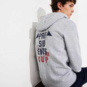 Sudaderas Lacoste Presidents Cup Hooded Back-Printed Fleece Zip Golf Hombre Grises | TA8-24342L3