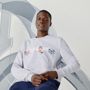 Sudaderas Lacoste SPORT Collab Youssef SY In Fleece Hombre Grises Blancos | YO2-30903R9