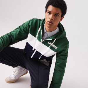 Sudaderas Lacoste SPORT Colourblock Fleece Zip Hombre Verdes Azul Marino Azules Grises Blancos | XD3-42114J3