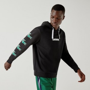 Sudaderas Lacoste SPORT Crocodile Print Hooded Cotton Hombre Negros | RM6-34633U4
