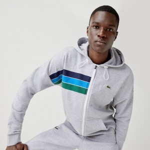 Sudaderas Lacoste SPORT Hooded Colorblock Fleece Zip Hombre Grises Azul Marino Azules Azules Verdes Blancos | FJ7-65596R4