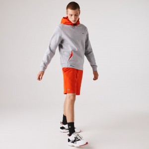 Sudaderas Lacoste SPORT Hooded Contrast Fleece Hombre Grises Rojos | TI8-93419O4