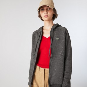 Sudaderas Lacoste SPORT Hooded Fleece Zip Tennis Mujer Grises | LG4-63616E9