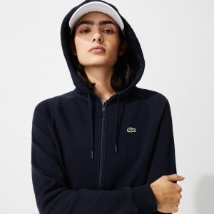 Sudaderas Lacoste SPORT Hooded Fleece Zip Tennis Mujer Azul Marino Azules | GB7-66336P5
