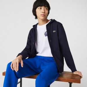 Sudaderas Lacoste SPORT Hooded Lightweight Bi-material Hombre Azul Marino Azules | DN9-22782I0