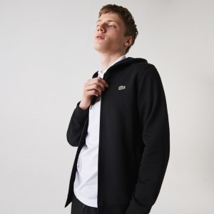 Sudaderas Lacoste SPORT Hooded Lightweight Bi-material Hombre Negros | CJ8-15481I1