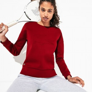 Sudaderas Lacoste SPORT Oversize Croc Cotton-Blend Mujer Rojos Oscuro | CW7-84248R5