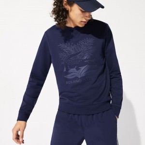 Sudaderas Lacoste SPORT Roland Garros Plant Print Hombre Azul Marino Azules Verdes | TU8-43974Q1