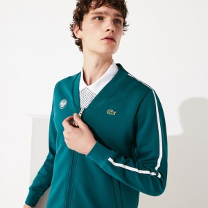 Sudaderas Lacoste SPORT Roland Garros V-Neck Zip Hombre Verdes Blancos Rojos | NP5-38363O8
