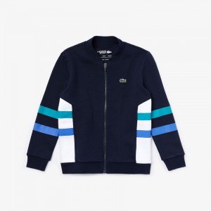 Sudaderas Lacoste Niños Azul Marino Azules Blancos Turquesa Azules SPORT Side Stripe Full-Zip Colorblock JV2-01090D8