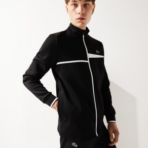 Sudaderas Lacoste SPORT Stand-Up Collar Zip Tennis Hombre Negros Blancos | IO4-03230I2