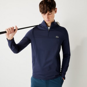 Sudaderas Lacoste SPORT Stretch Zippered Collar Hombre Azul Marino Azules | BB0-52515U1