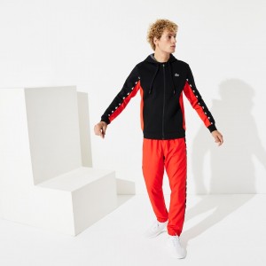 Sudaderas Lacoste SPORT Two-Tone Fleece Hoody Hombre Negros Rojos Grises | VZ4-64186E5