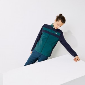 Sudaderas Lacoste SPORT Two-Tone Zippered Golf Hombre Verdes Azul Marino Azules Blancos | KW0-59355Y5