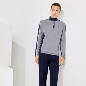 Sudaderas Lacoste SPORT Zip Stand-Up Collar Stretch Golf Hombre Grises Azul Marino Azules Blancos | LR6-17751F8