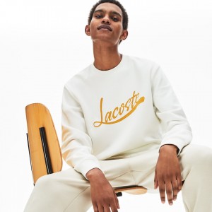 Sudaderas Lacoste Signature Print Crew Neck Hombre Blancos | PZ7-55875Q2