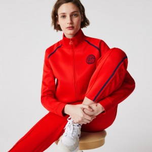 Sudaderas Lacoste Stand-Up Collar Vintage Style Zip Mujer Rojos Azules Rojos | CX0-76517S1