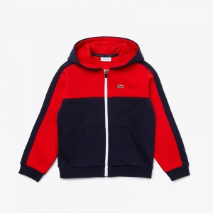 Sudaderas Lacoste Niños Azul Marino Azules Rojos Two-Tone Croc-Print Hooded Zip NF4-15671O1