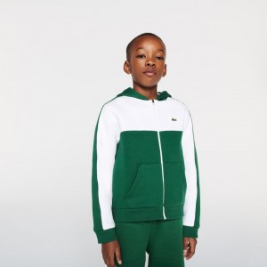 Sudaderas Lacoste Niños Blancos Verdes Two-Tone Croc-Print Hooded Zip SD5-39433O0