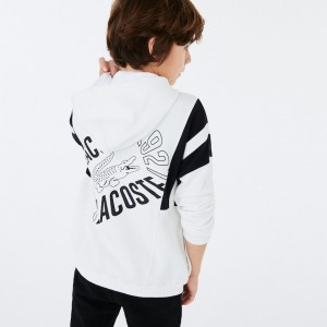 Sudaderas Lacoste Niños Blancos Azul Marino Azules Vintage Style Hooded Fleece Zip EW0-91199Z9