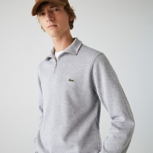 Sudaderas Lacoste Zippered Stand-Up Collar Cotton Hombre Grises | IH7-85978E4
