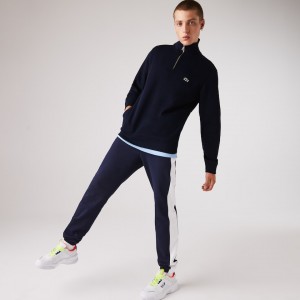 Sudaderas Lacoste Zippered Stand-Up Collar Cotton Hombre Azul Marino Azules | AC2-54975E8